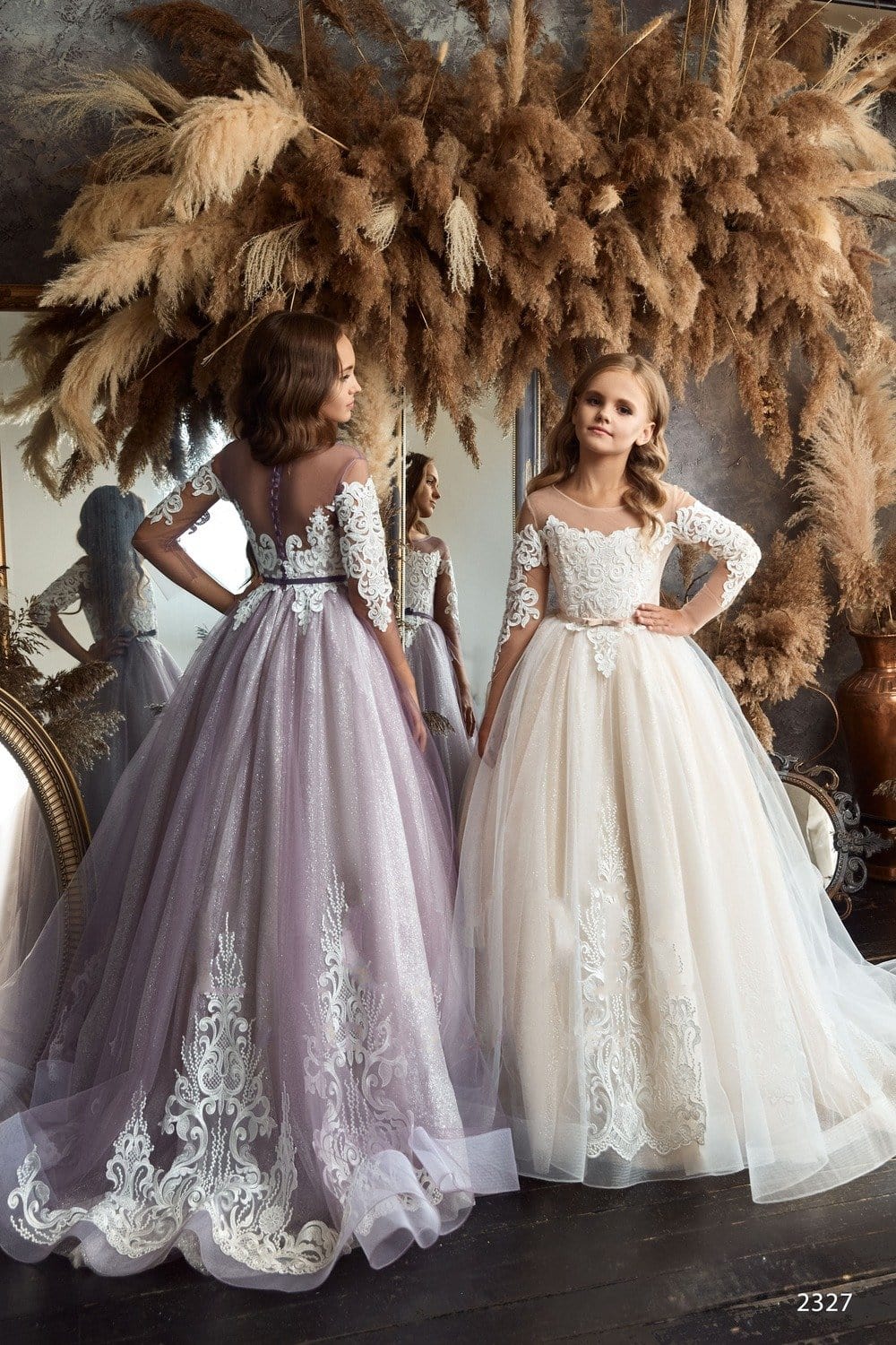 L2327 Mauve Flower Girl Dress with Sleeves