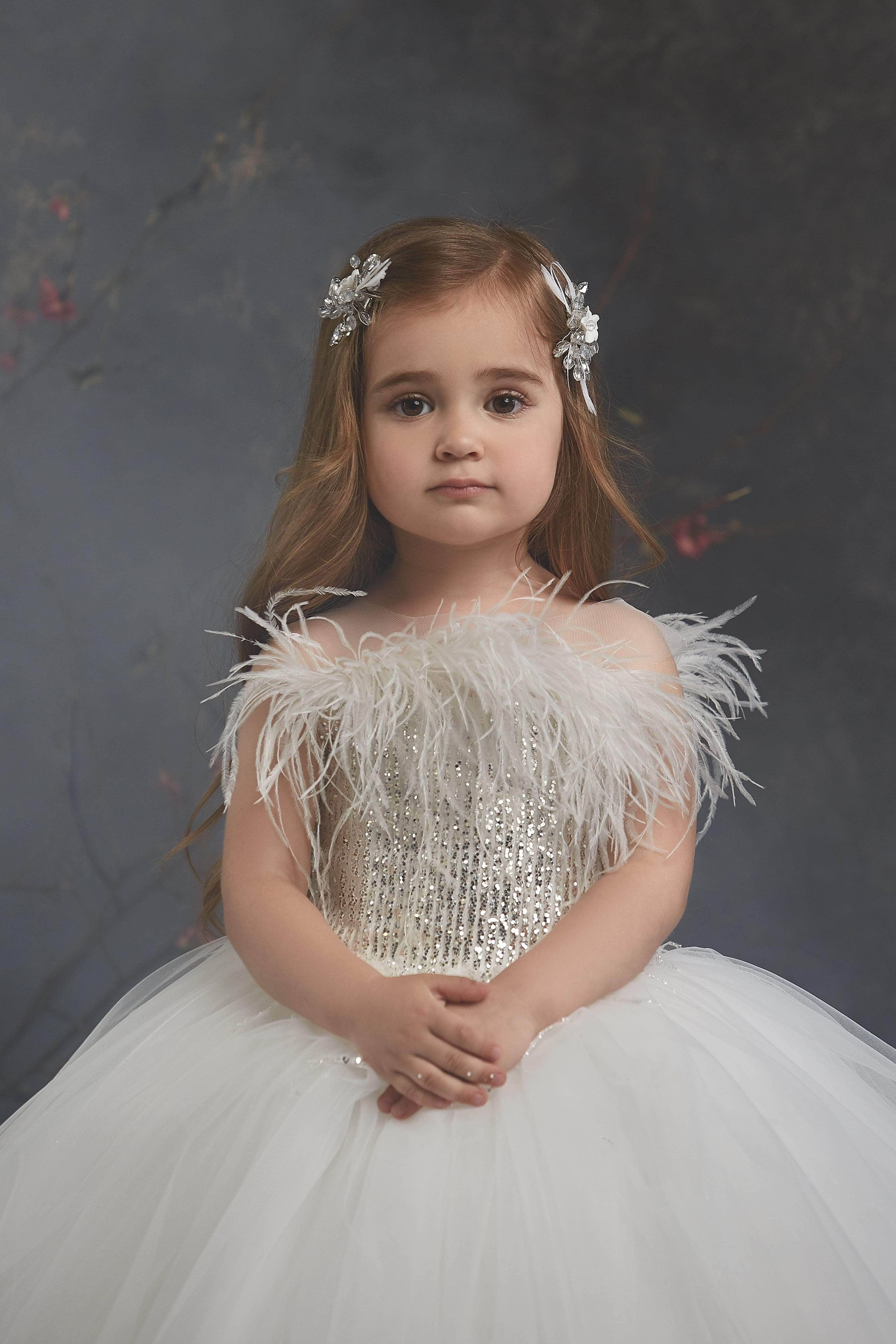 Feather Flower Girl Dress