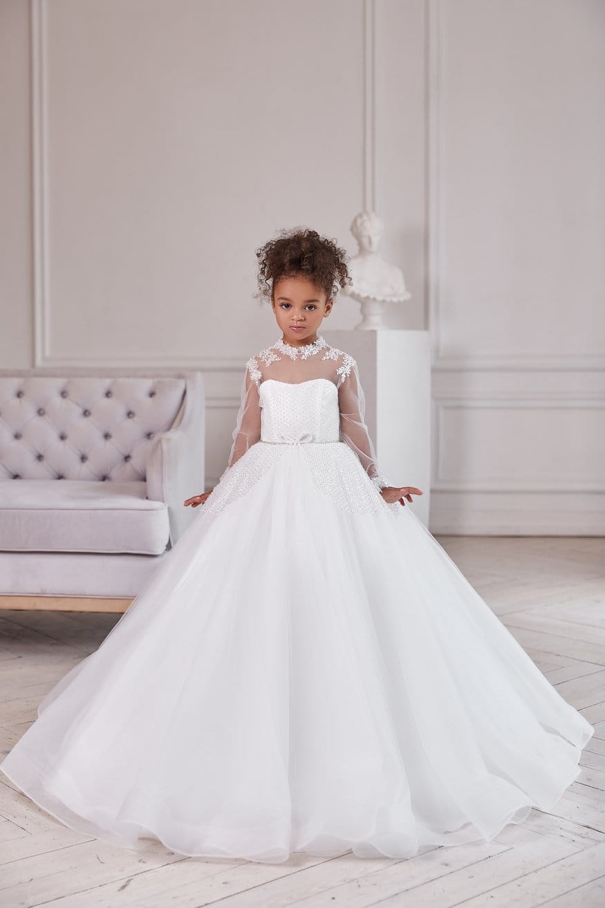 Girls Soft White Ballgown with a Sparkly Peplum – Mia Bambina Boutique