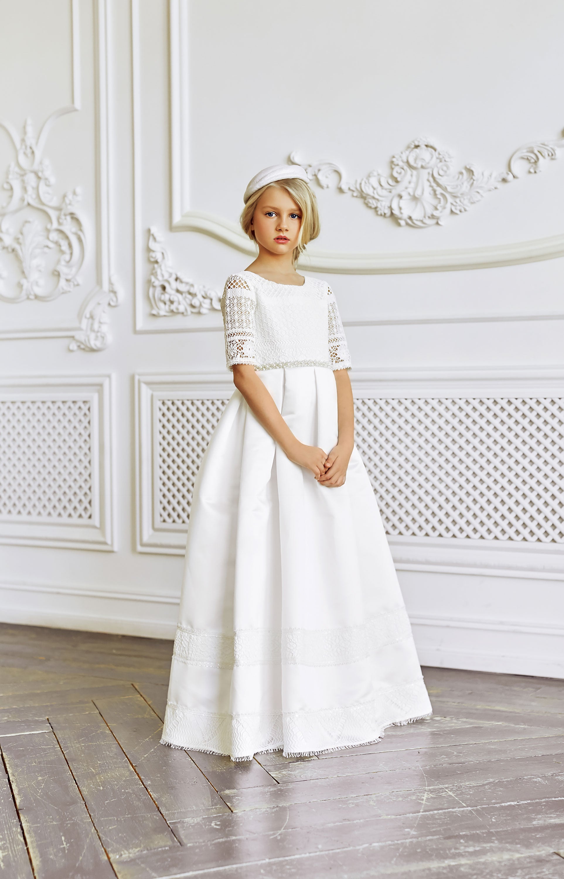 Simple Classic Lace Sleeve First Communion Dress