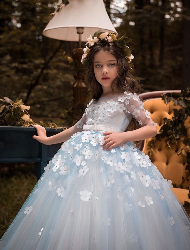 Satin flower girl dress with tulle skirt online