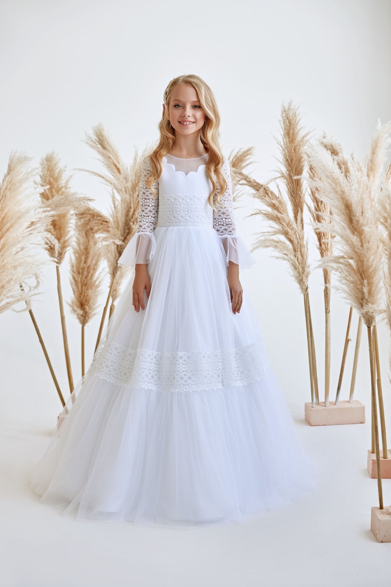 White Catholic Communion Dress for Young Girl Mia Bambina Boutique