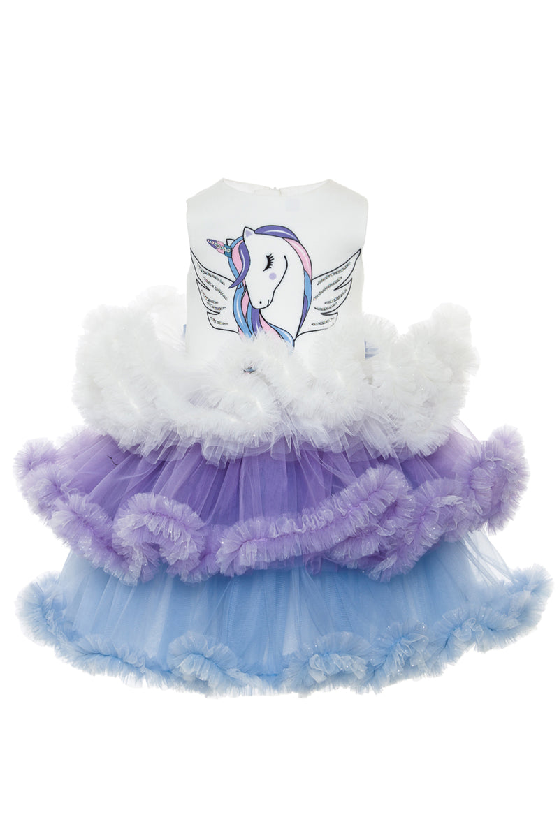 Unicorn Little Girls Ruffled Dress