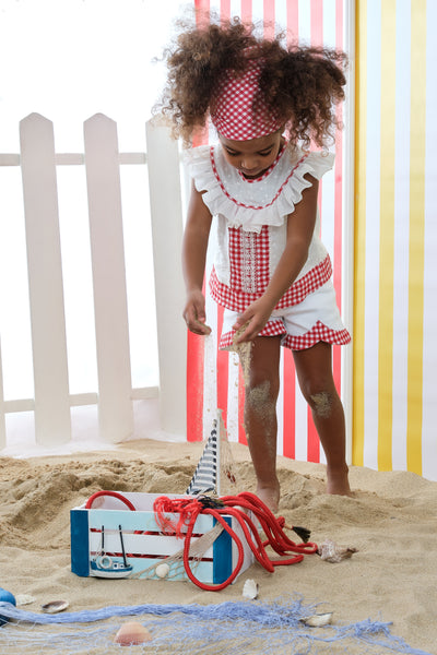 SALE Girls White and Red Gingham Ruffle Short Set in Sizes 2T-6