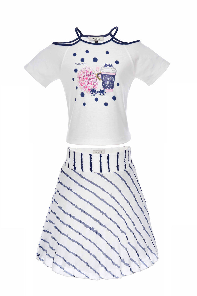 SALE Girls Nautical Charm Cold-Shoulder Tshirt & Skirt Set in Sizes 6-10