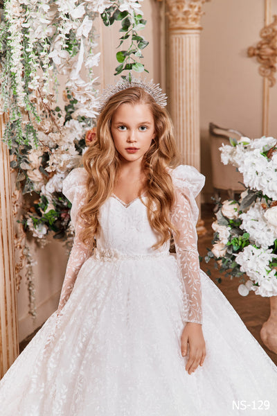 Leaf Ornament Lace and Tulle Ballgown Dress