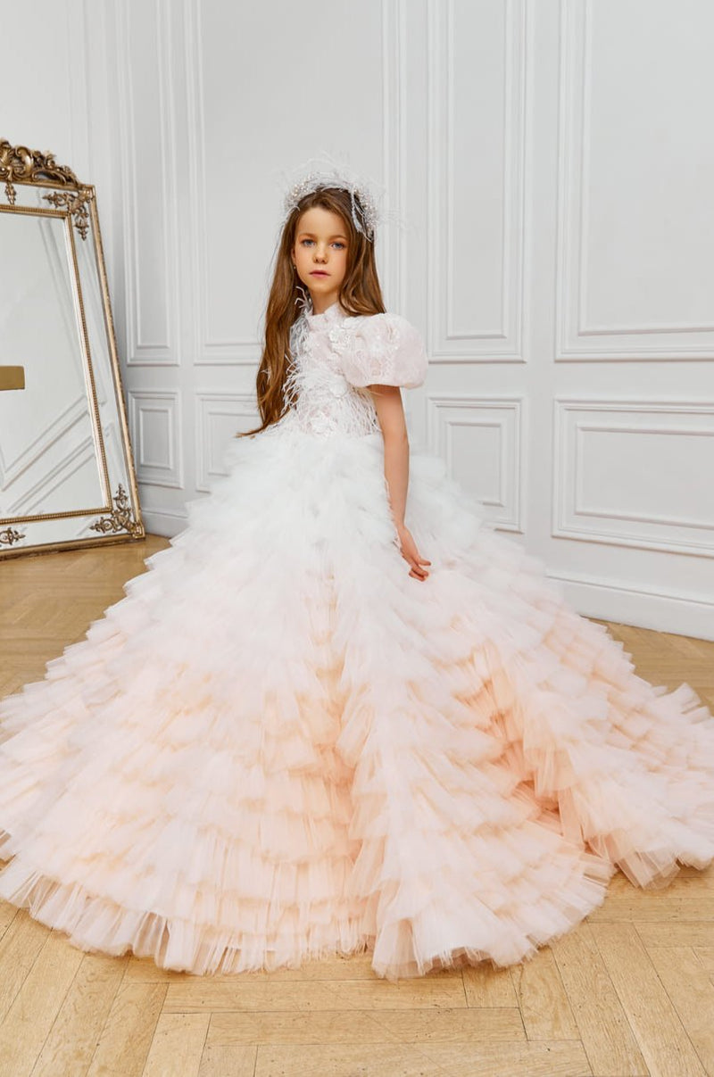 Waterfall Dream Gown in Blush ombre for girls