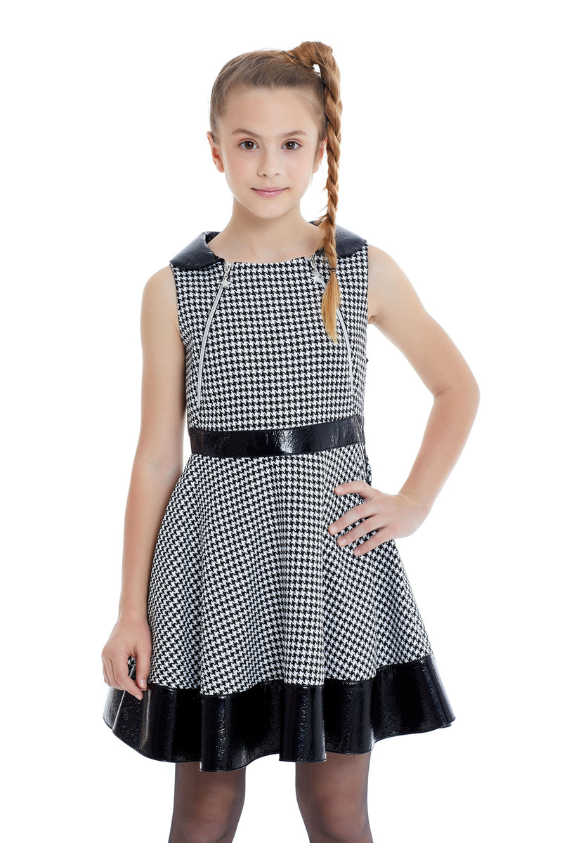 Teen Girl Houndstooth Dress with Leatherette belt by Mia Bambina Boutique Canada