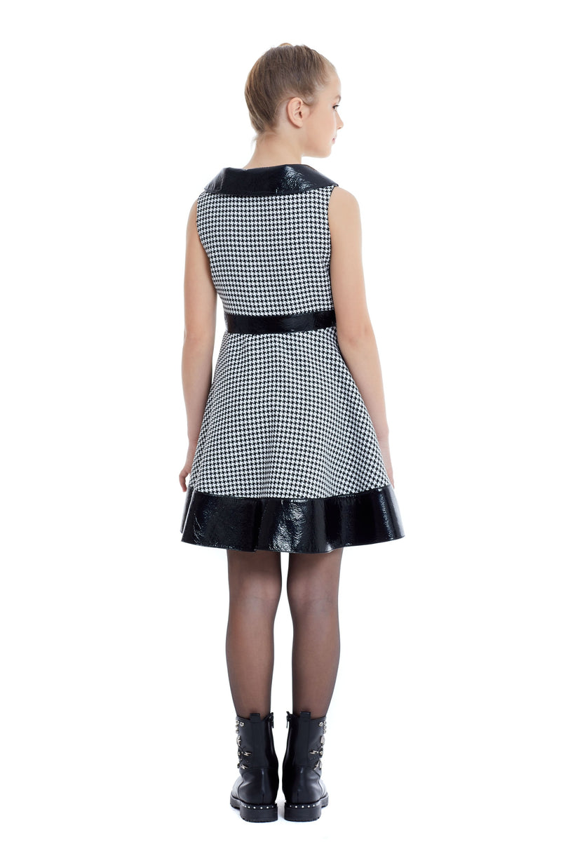 Teen Girl Houndstooth Dress with Leatherette belt by Mia Bambina Boutique Canada