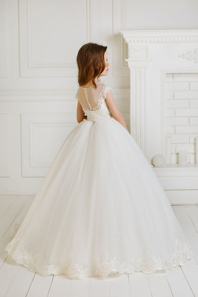 A-line Long Communion Dress with Detachable Overskirt