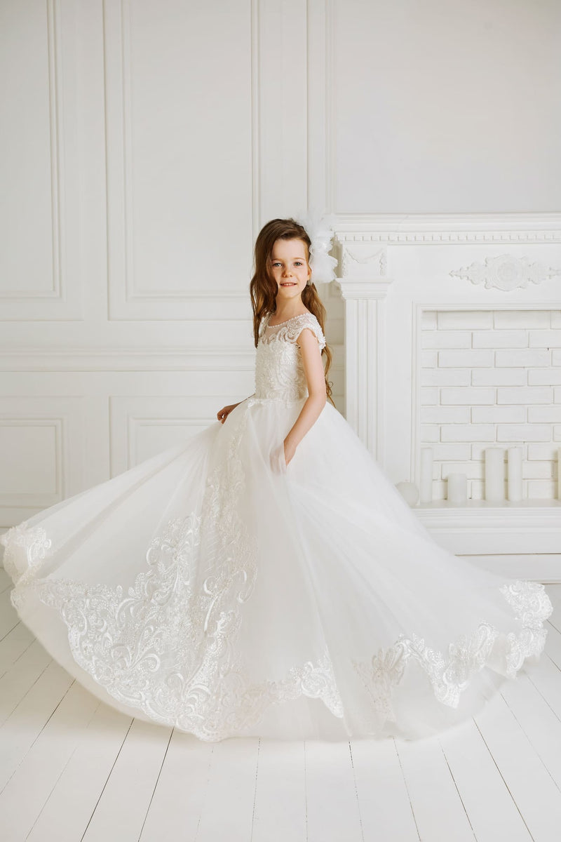 A-line Long Communion Dress with Detachable Overskirt