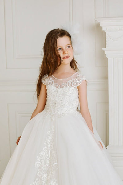 A-line Long Communion Dress with Detachable Overskirt