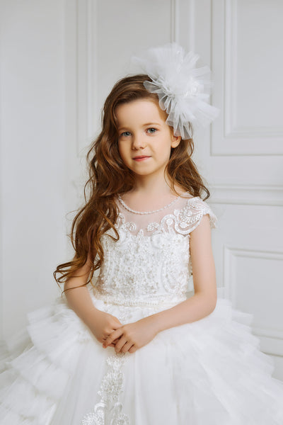 A-line Long Communion Dress with Detachable Overskirt