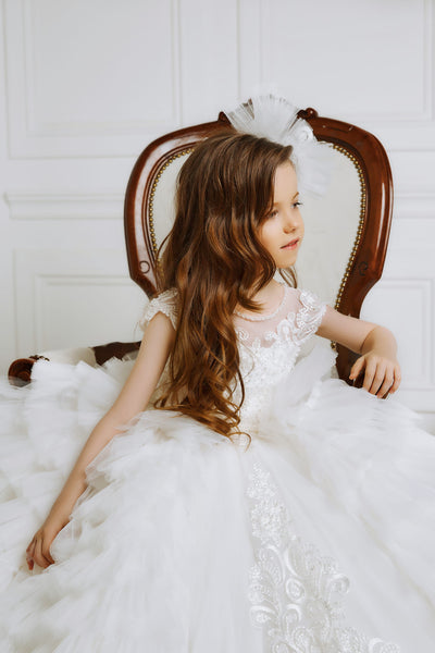 A-line Long Communion Dress with Detachable Overskirt