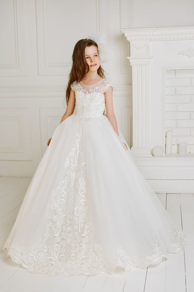 A-line Long Communion Dress with Detachable Overskirt