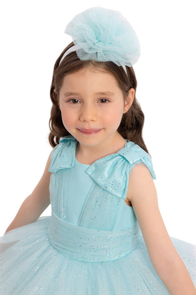 Aqua Blue Toddler Dress with Bow Shoulders for Special Occasions by Mia Bambina Boutique Canada