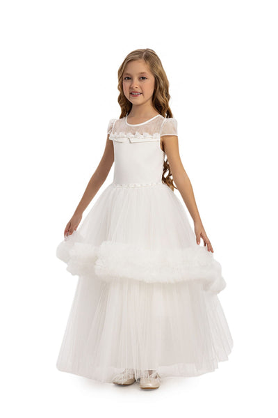 Arina - Little Girls Long Dress with ruffles in Ivory Blue or Blush by Mia Bambina Boutique