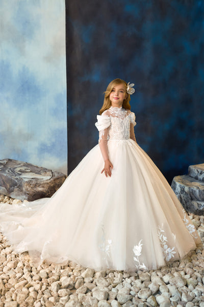 Blessing Communion Gown long tulle and lace dress with long sleeves