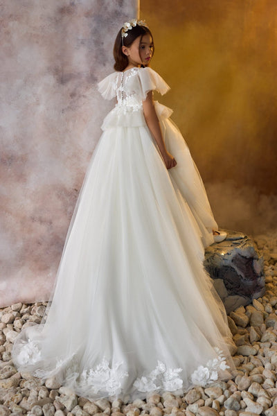 Blossom & Grace Communion Gown long trail with floral detail all over the hemline