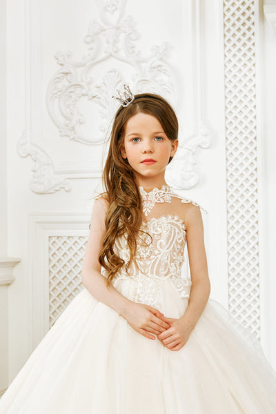 Catholic First Communion Dress with high Neckline by Mia Bambina Boutique Canada