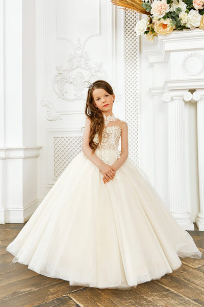 Catholic First Communion Dress with high Neckline by Mia Bambina Boutique Canada