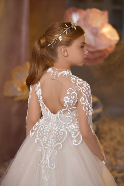 Classic Elegance Communion Gown with keyhole illusion back and zipper closure