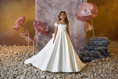 Darling Divine Communion Gown long Ivory satin Dress with train