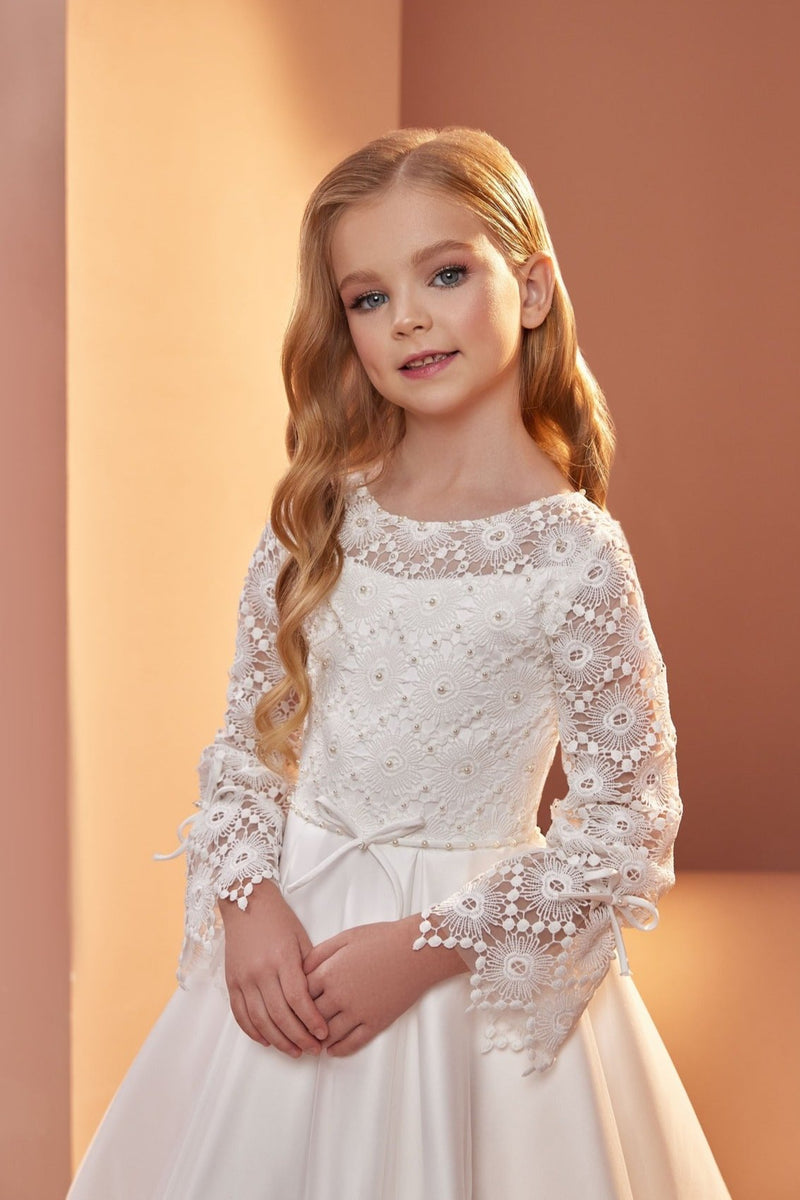 Elegant Pearl-Embroidered Dress with Lace Details by Mia Bambina Boutique Canada