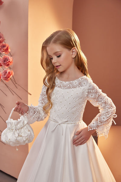 Elegant Pearl-Embroidered Dress with Lace Details by Mia Bambina Boutique Canada