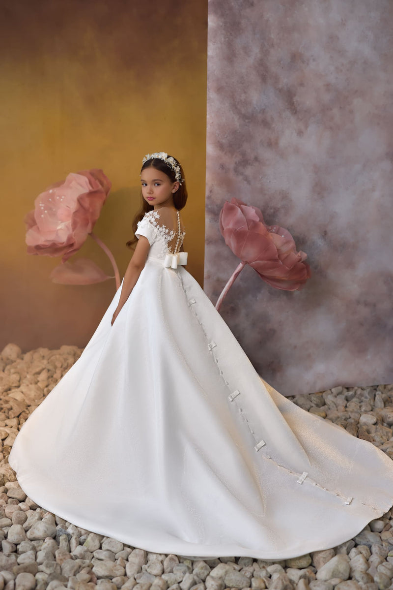 Eternal Commitment Communion Gown with button down closure and round shaped train