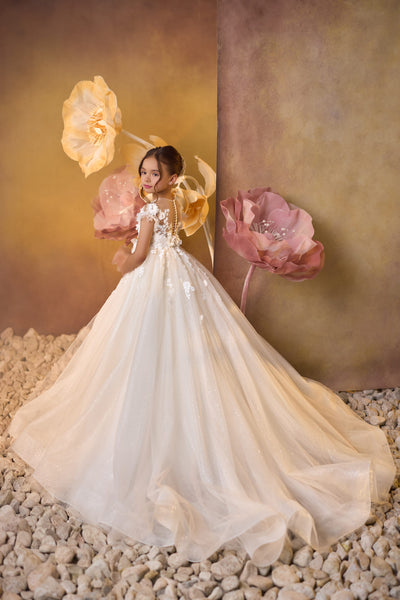 Faith’s Promise Communion Gown button down closure over illusion neckline and long train