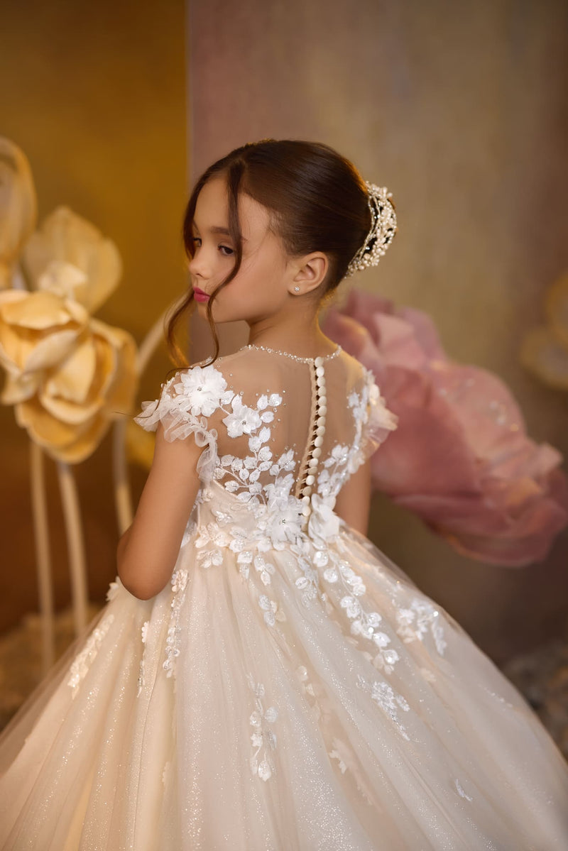 Faith’s Promise Communion Gown flower detailed back with button down closure