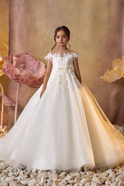 Faith’s Promise Communion Gown long tulle dress with floral embroidery lace motifs