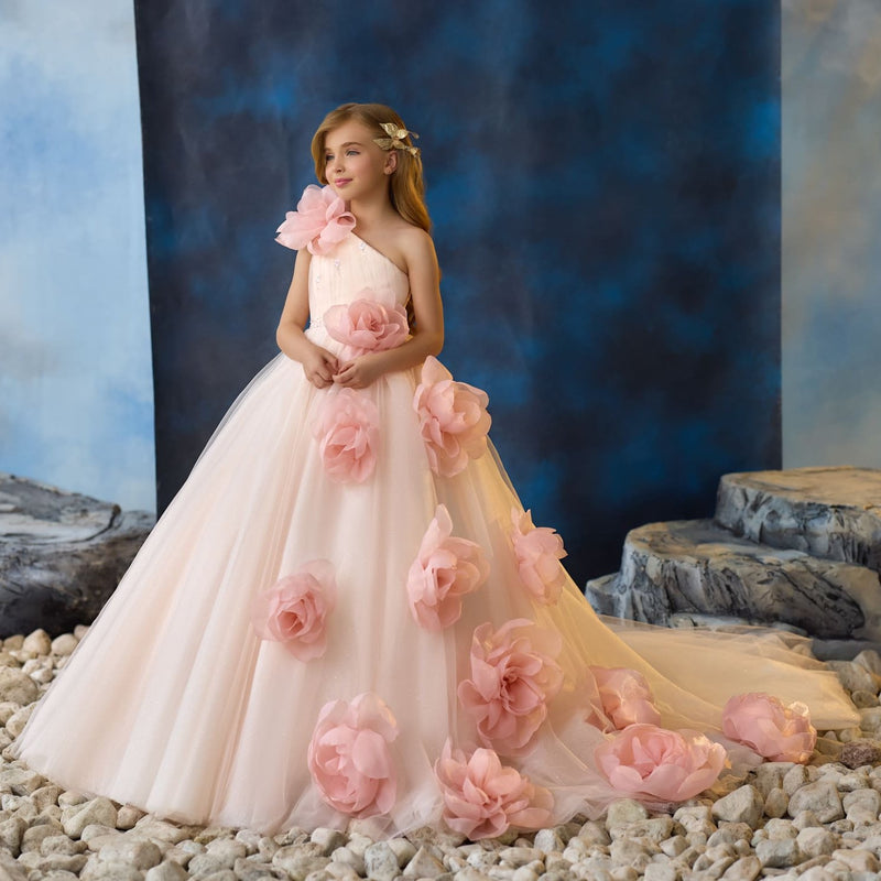 Floral Elegance Gown with oversize fabric lowers all over the dress 