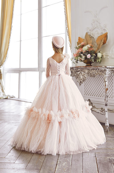 Flowergirl All-Over Lace Gown with Geometric Pattern