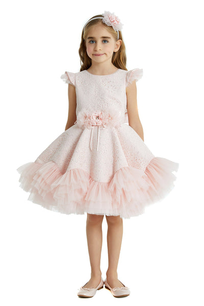 Girls Lace and Tulle Tutu Dress with Ruffles in Pink by Mia Bambina Boutique