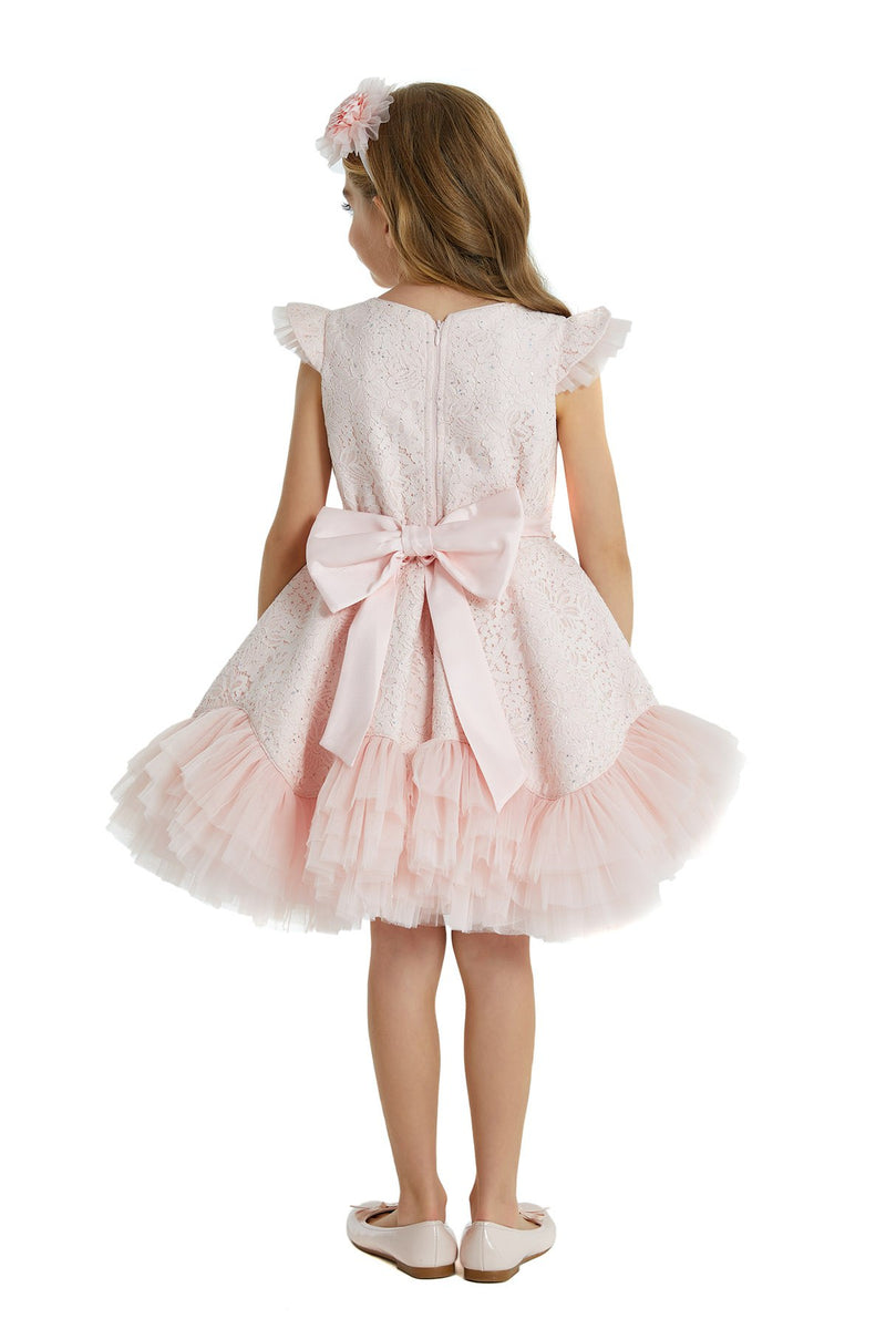 Girls Lace and Tulle Tutu Dress with Ruffles in Pink by Mia Bambina Boutique