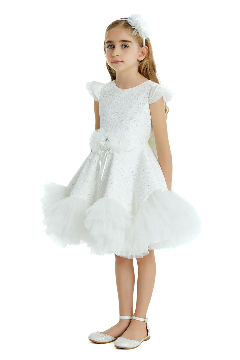 Girls Lace and Tulle Tutu Dress with Ruffles in white by Mia Bambina Boutique