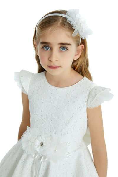 Girls Lace and Tulle Tutu Dress with Ruffles in white by Mia Bambina Boutique