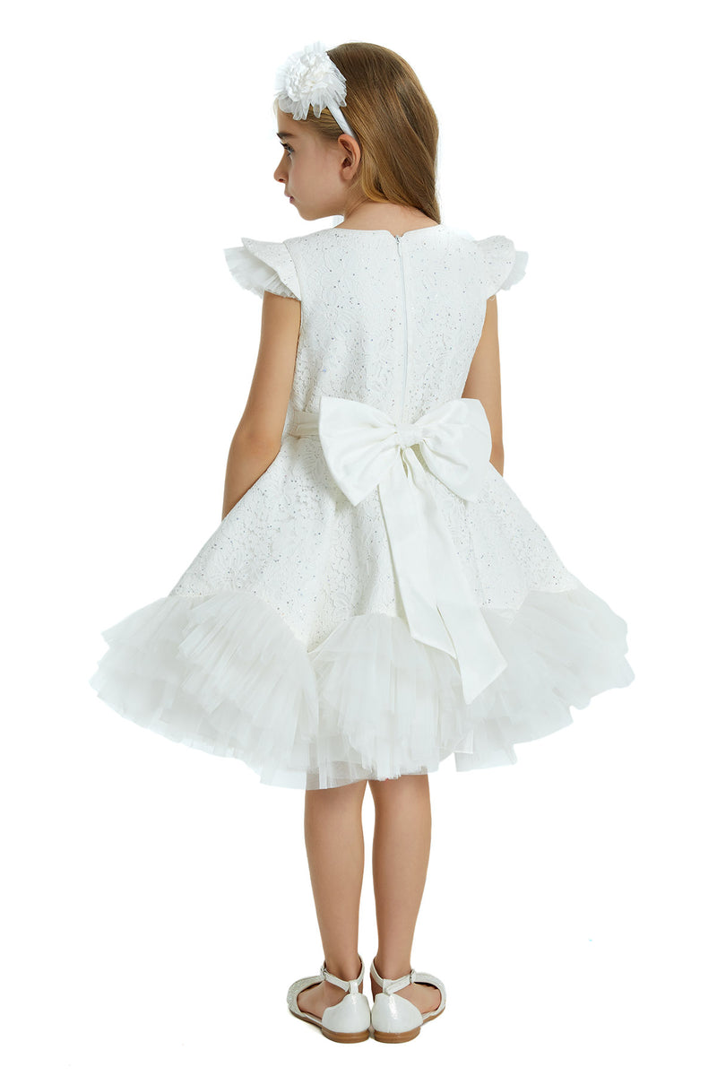 Girls Lace and Tulle Tutu Dress with Ruffles in white by Mia Bambina Boutique