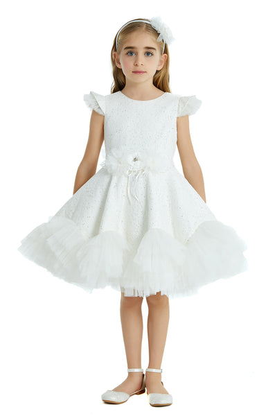 Girls Lace and Tulle Tutu Dress with Ruffles in white by Mia Bambina Boutique