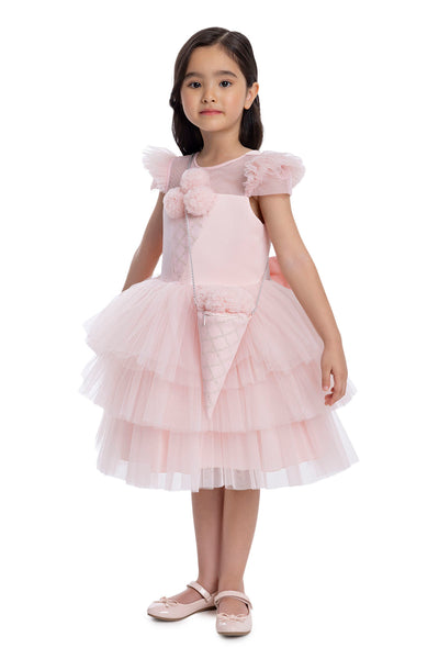 Girls Pink Tutu Birthday Party Dress with Long Tail by Mia Bambina Boutique Canada