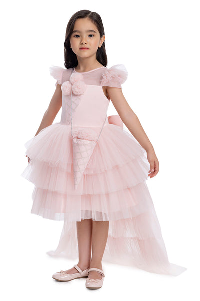 Girls Pink Tutu Birthday Party Dress with Long Tail by Mia Bambina Boutique Canada