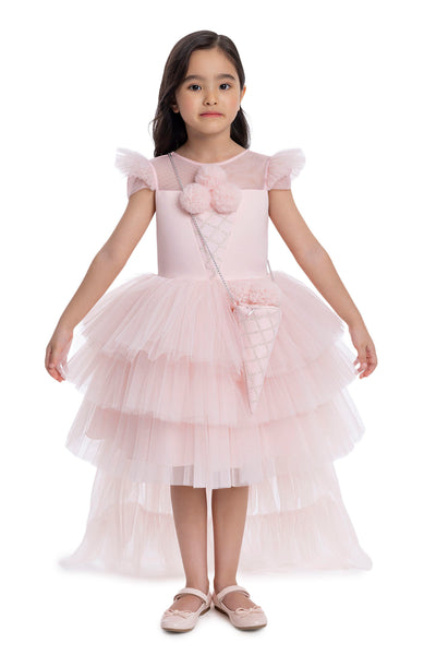 Girls Pink Tutu Birthday Party Dress with Long Tail by Mia Bambina Boutique Canada