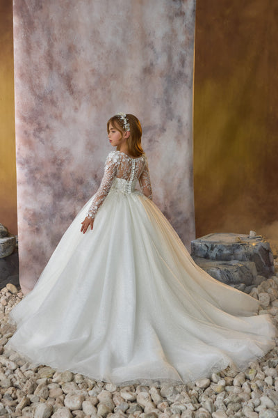 Glittering Glory Communion Gown Back with Button down closure and train