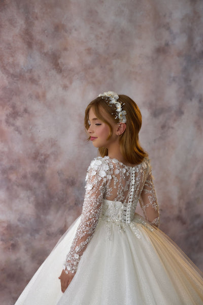 Glittering Glory Communion Gown Button down closure and corset lacing