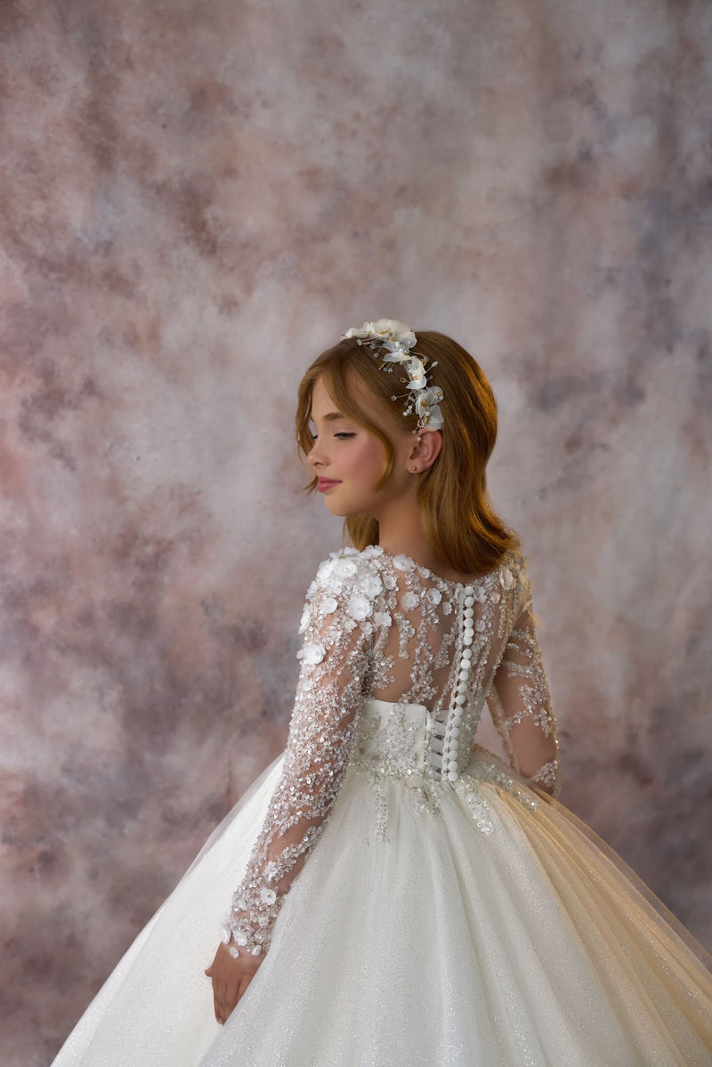 Glittering Glory Communion Gown Button down closure and corset lacing