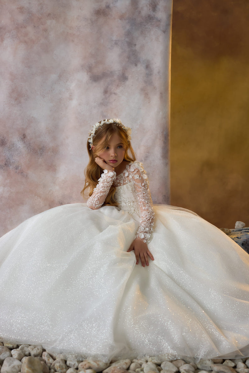 Glittering Glory Communion Gown with glitter shine tulle