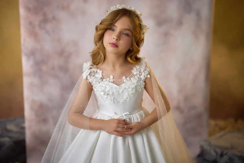 Grace of the Divine Communion Gown illusion neckline with detailed hand embroidery