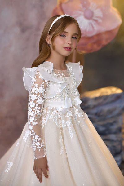 Heavenly Grace Communion Gown lace bodice with long sleeves